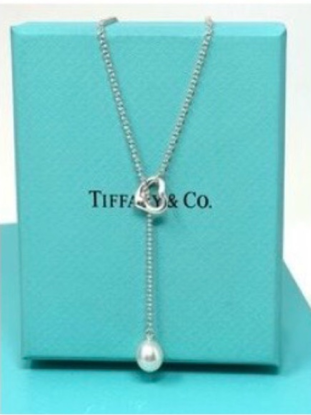 Authentic Tiffany & co. Elsa Peretti Open Heart Pearl Lariat Necklace.